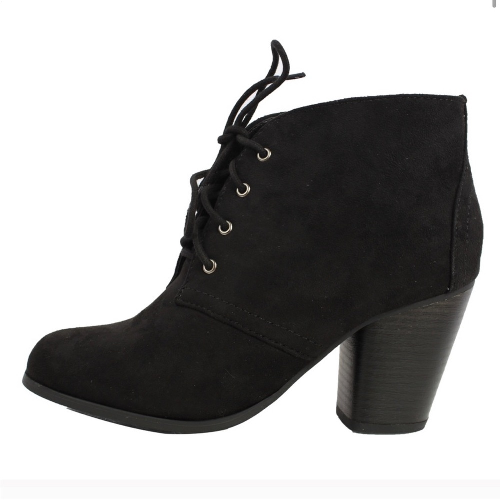 Black faux suede lace up ankle boots